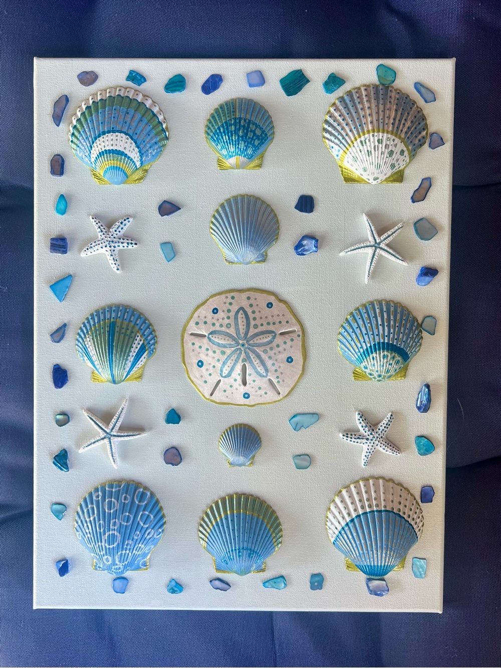 Coastal Shell Wall Art Canvas in Blue and White